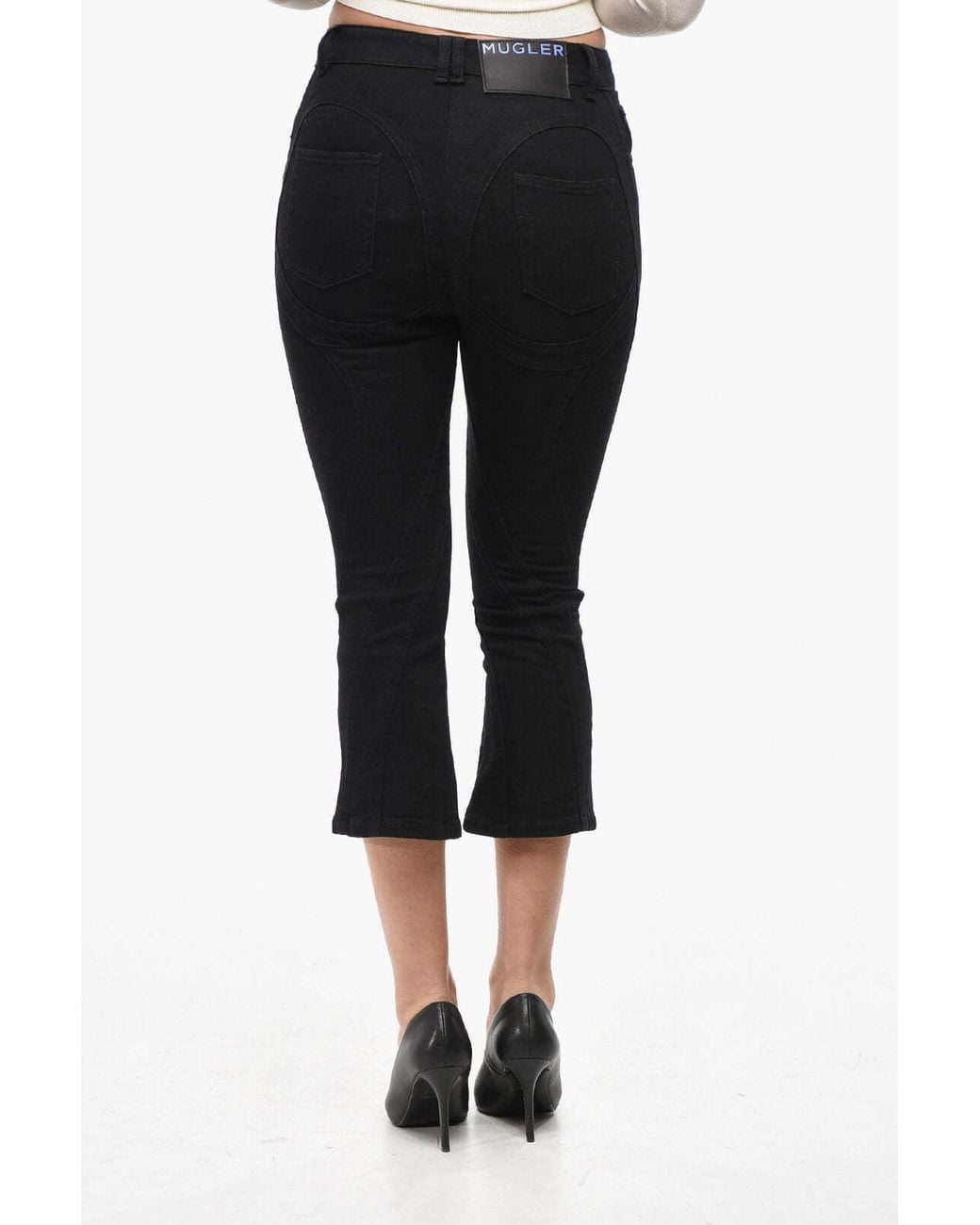 Mugler Black Cropped-Fit Patchwork-Effect Jeans