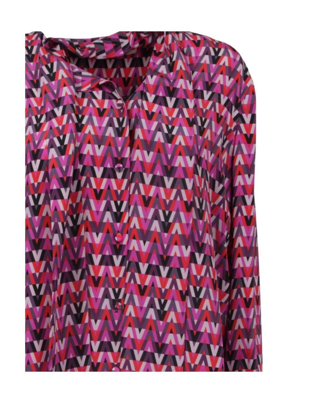 Valentino Purple Motif-Print Long-Sleeve Blouse