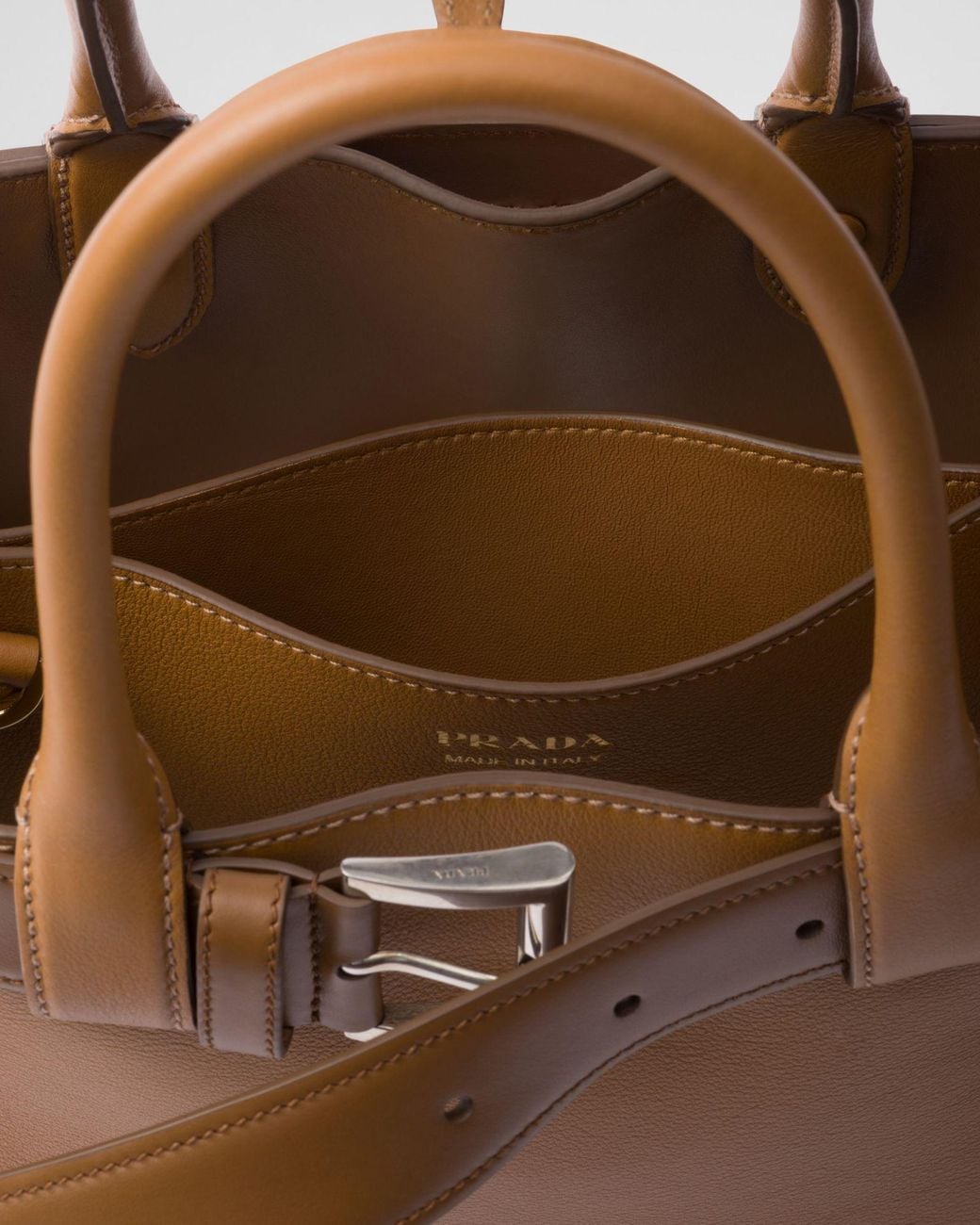 Prada Brown Belted Open-Top Medium Handbag