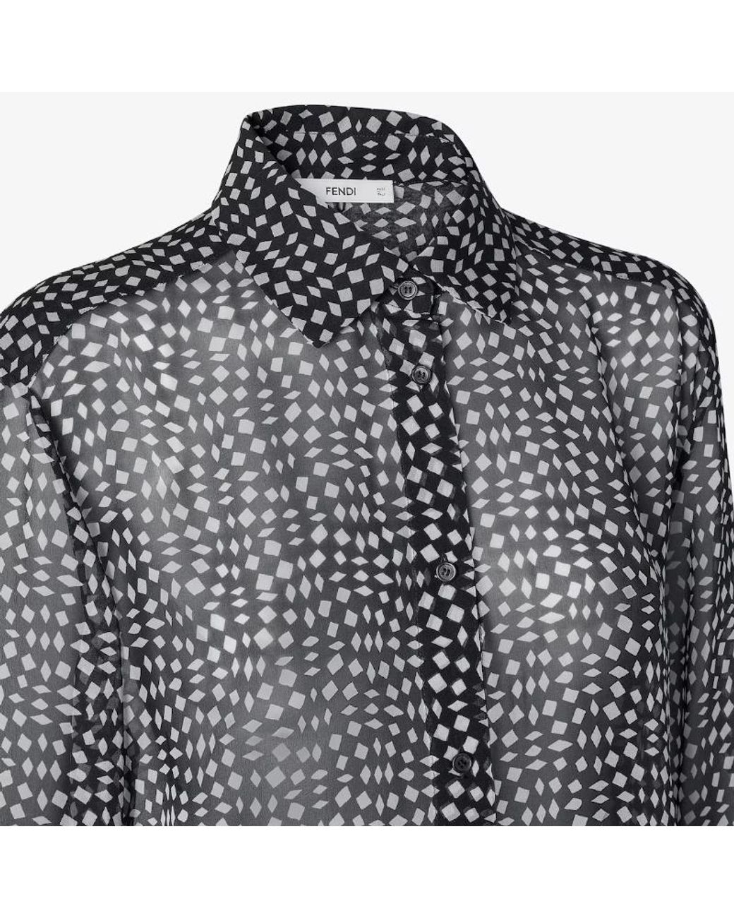 Fendi Gray Printed Long Sleeved Georgette Shirt