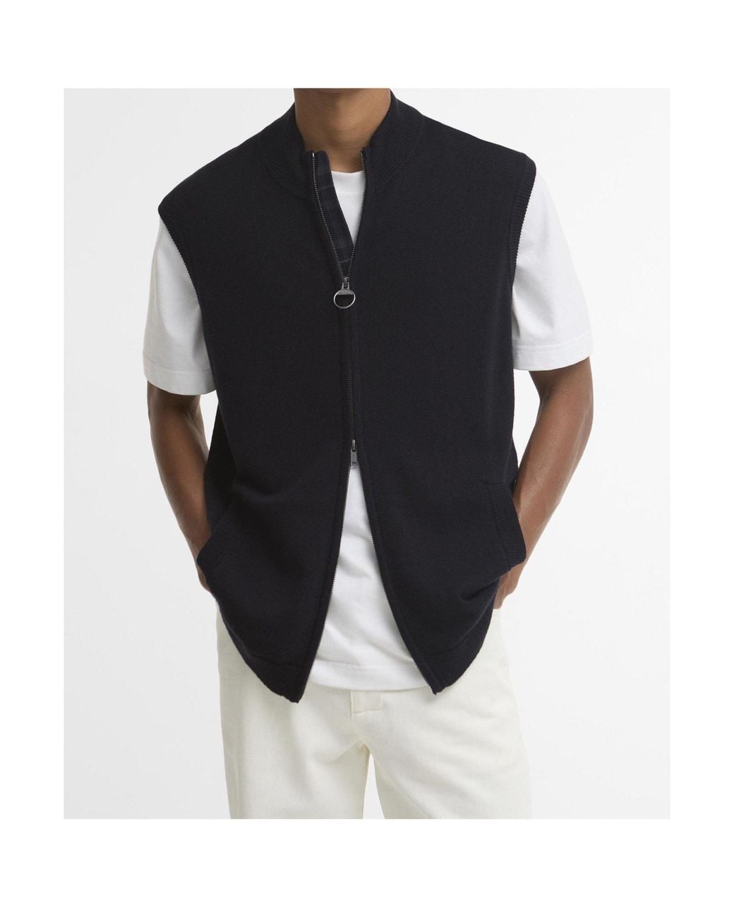 Barbour Blue Zip-Up Stand Collar Knit Vest for men
