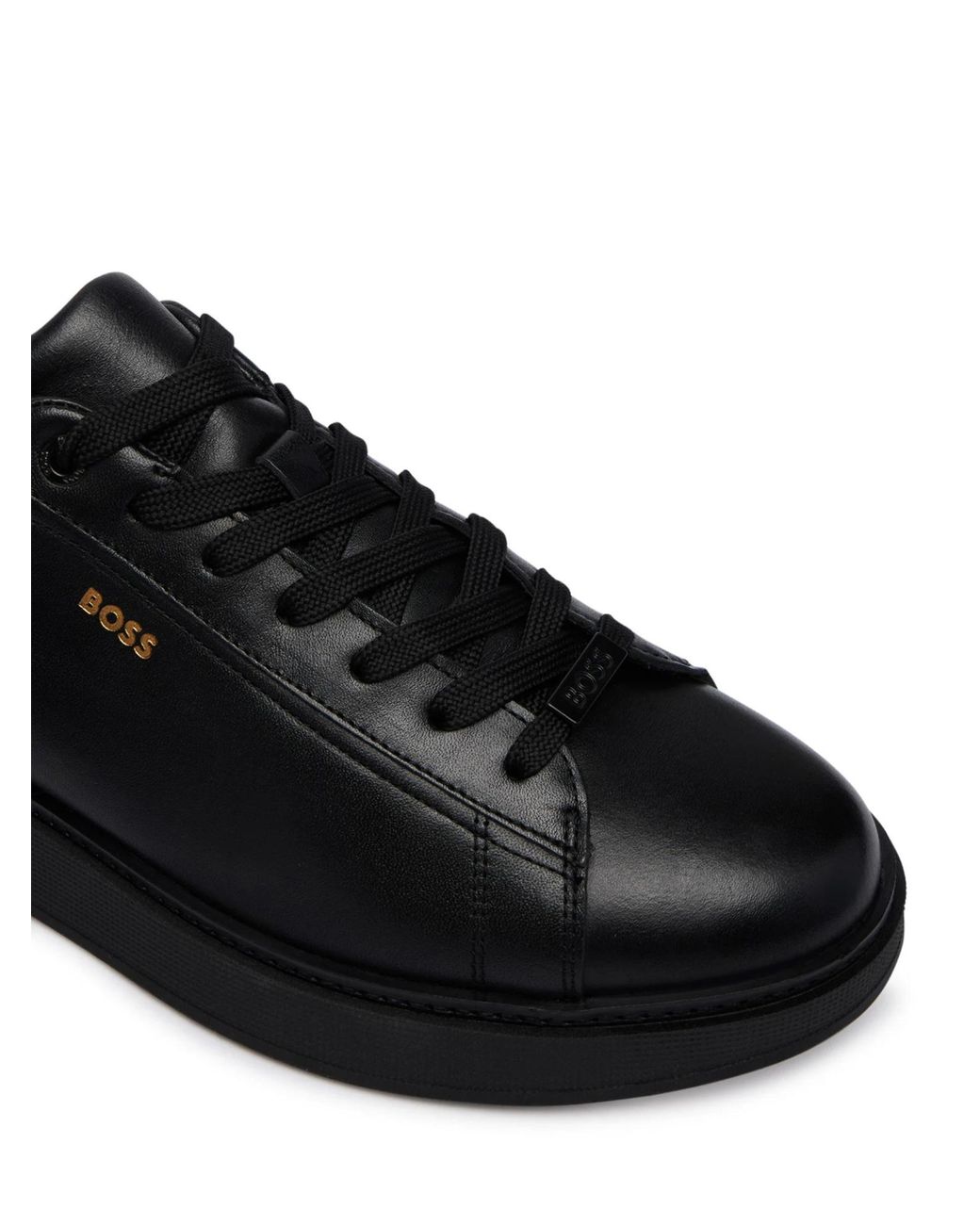 Boss Black Logo-Print Leather Sneakers for men