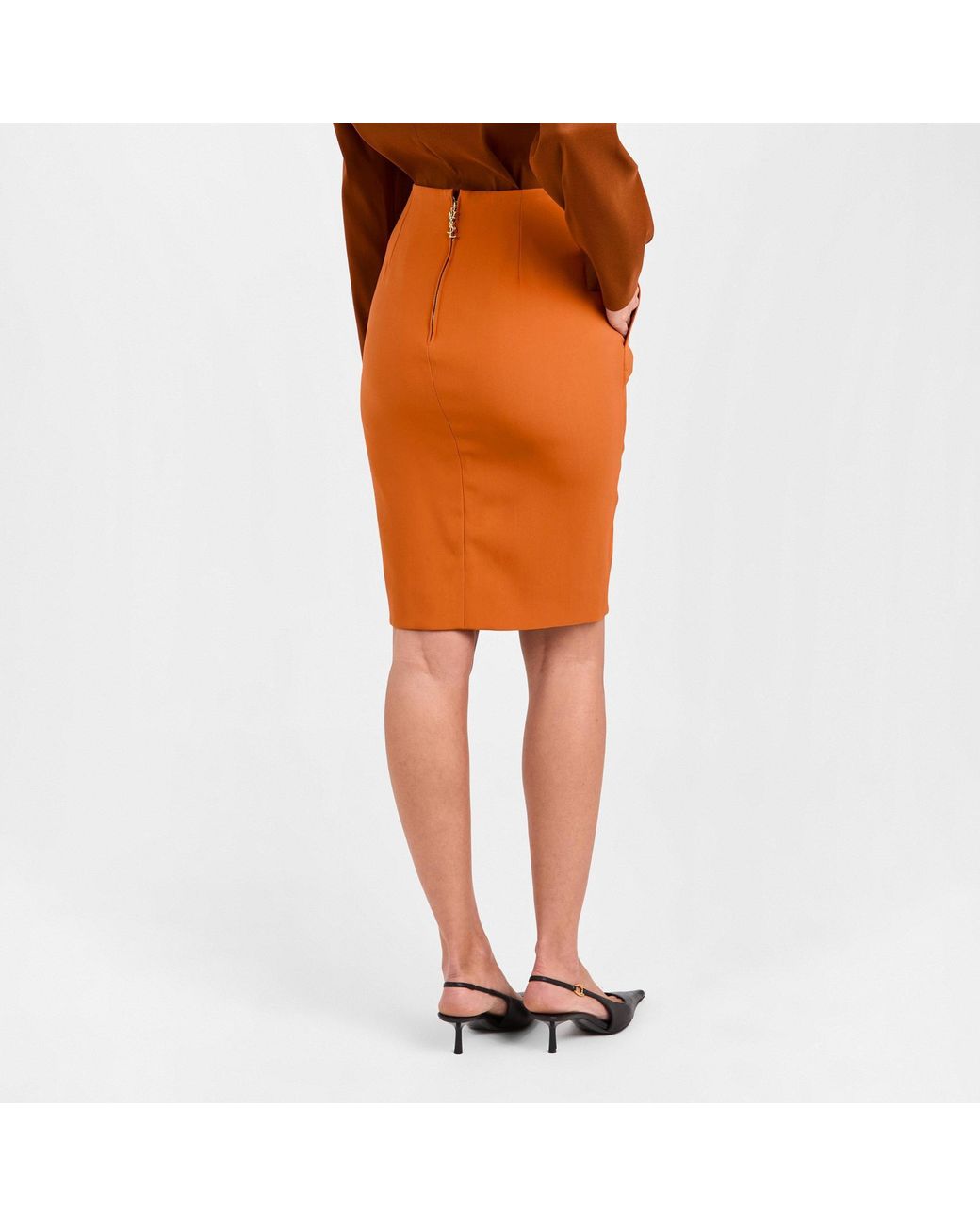 Saint Laurent Orange Cryn Stn Skrt Ld54