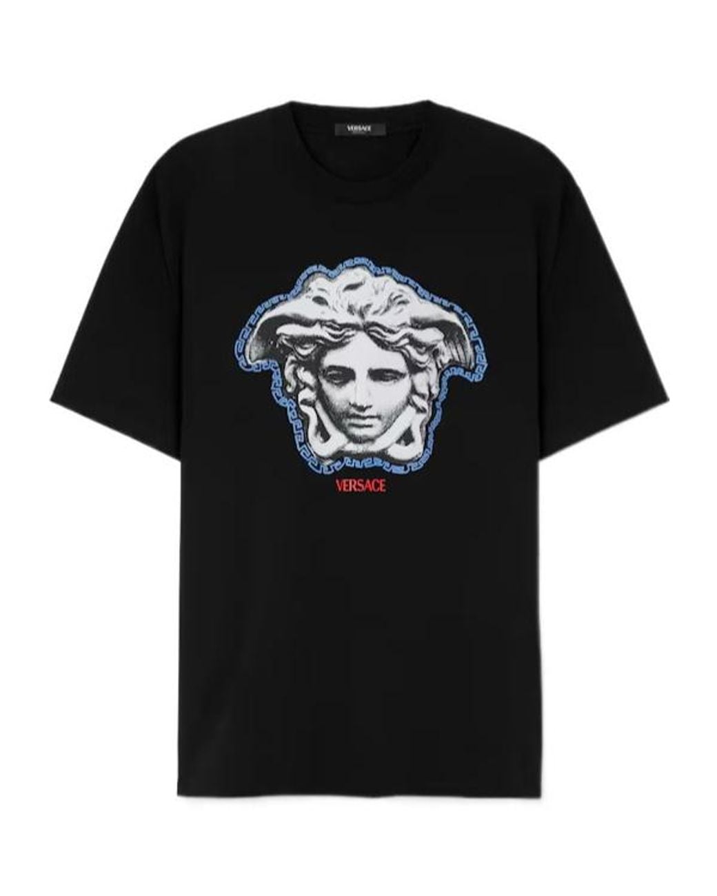 Versace Black Cotton T-Shirt With Ribbed Crew Neck for men