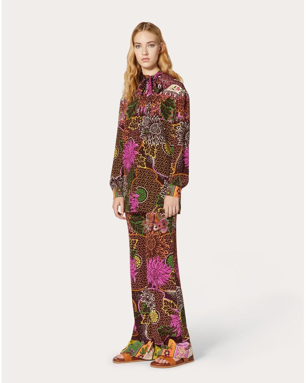 Valentino Red Floral Print High-Waisted Trousers