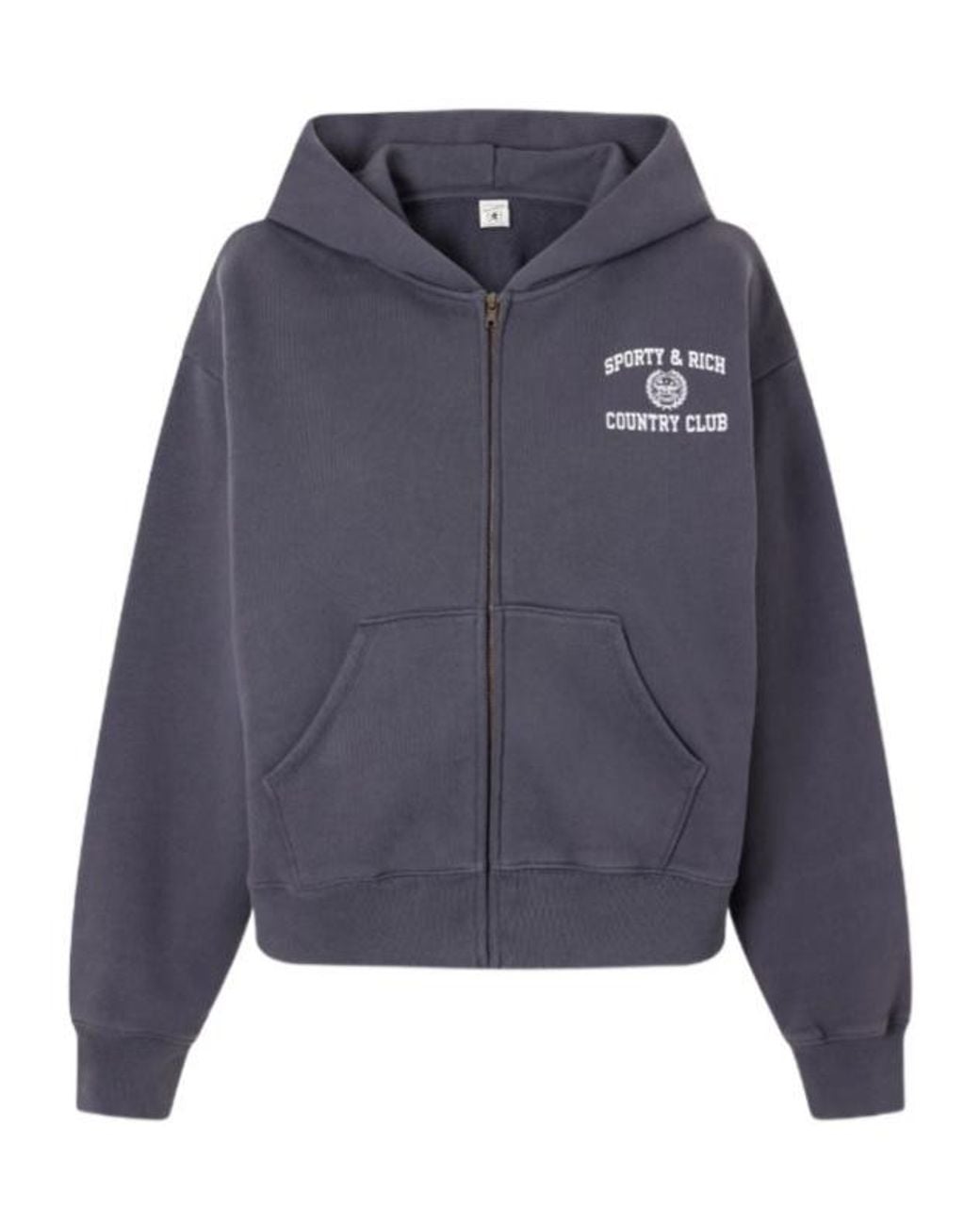 Sporty & Rich Blue Logo-Print Garment-Dyed Cotton-Jersey Zip-Up Hoodie