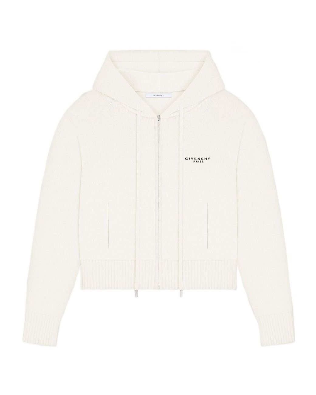 Givenchy White Paris Signature Embroidered Zipped Hoodie