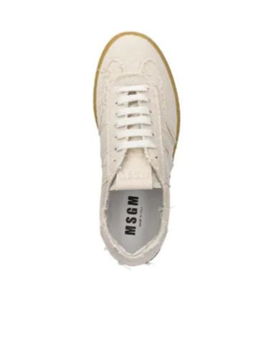 MSGM White Frayed-Detail Sneakers