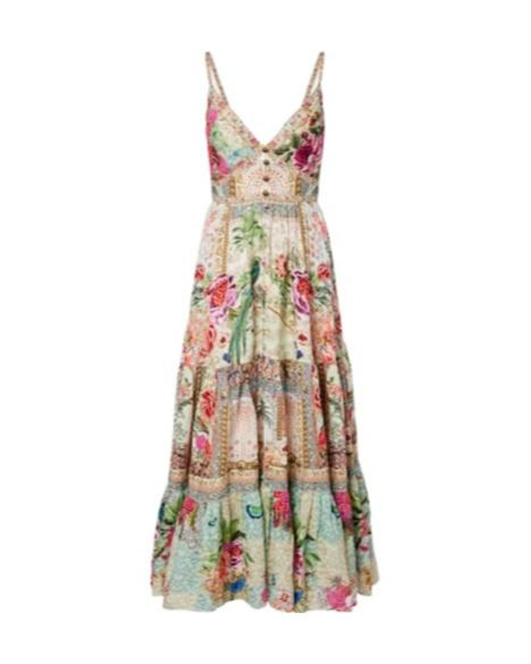 Camilla White Embellished Floral Linen Maxi Dress