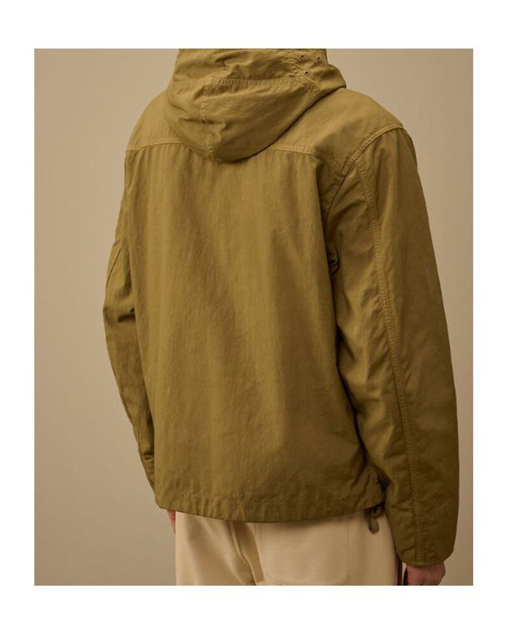 C P Company Green Twill Vest-Lined Hooded Jacket for men