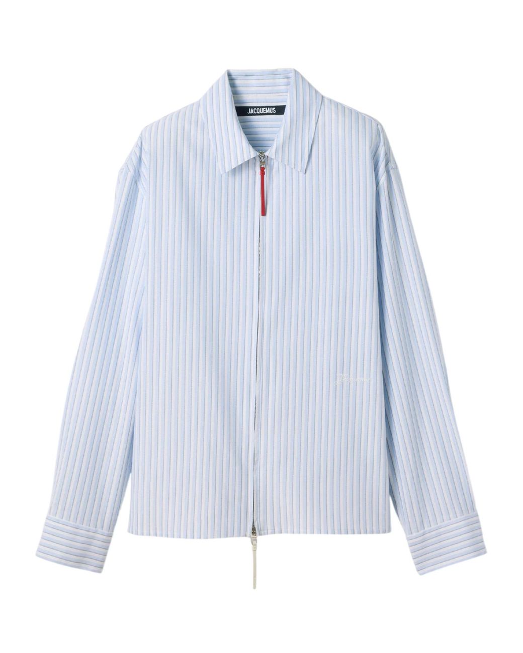 Jacquemus Blue Striped Zip-Up Long-Sleeve Shirt for men