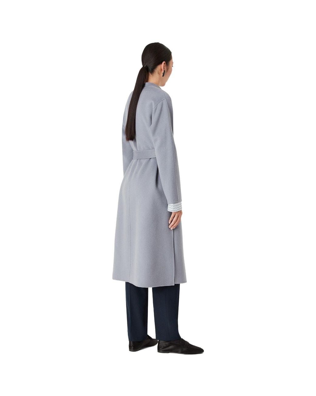 Emporio Armani Blue Long Coat With Waist Waist