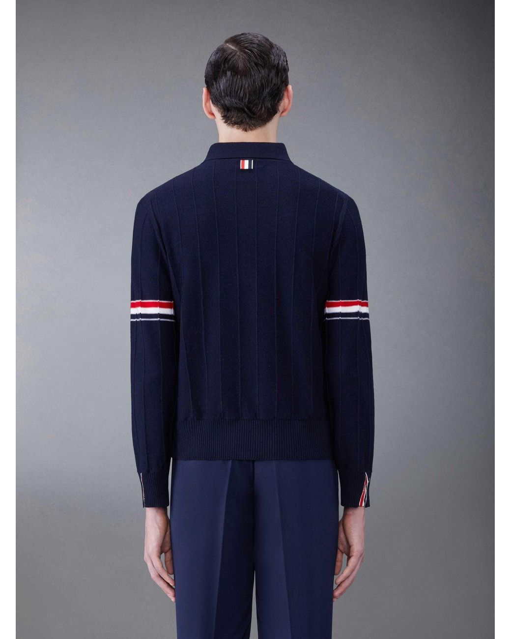 Thom Browne Blue Rwb-Striped Long-Sleeved Polo Shirt for men