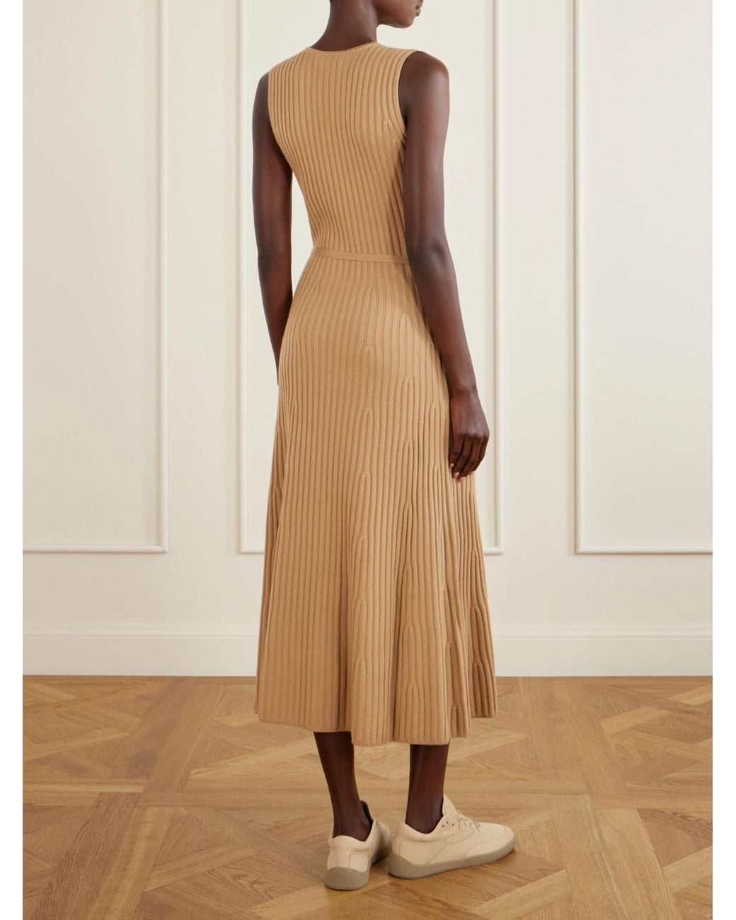 Gabriela Hearst Natural Meier Belted Ribbed Wool And Cashmere Midi Dress