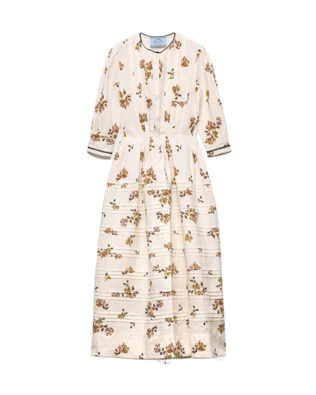 Prada Natural Long Printed Linen Dress