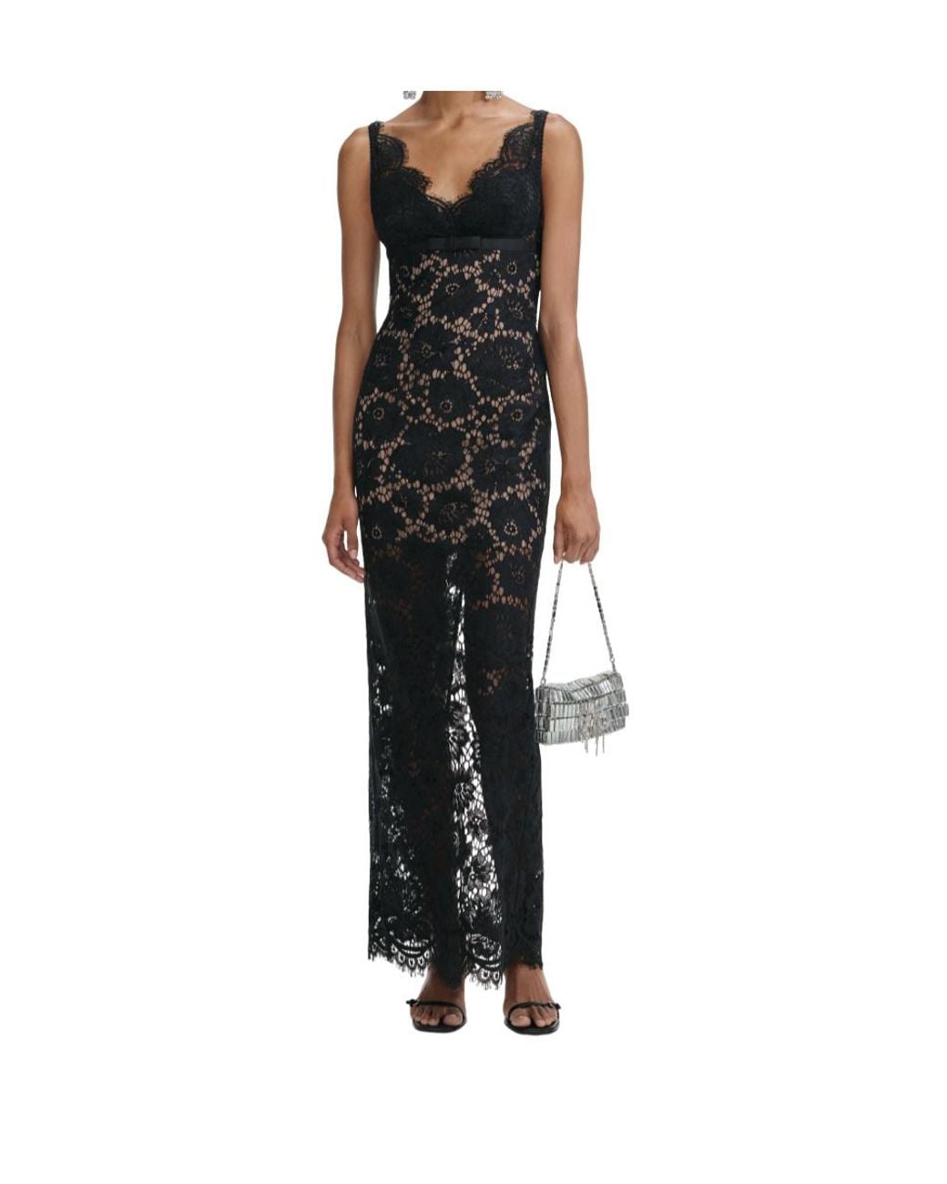 Self-Portrait Black Floral Lace Maxi Dress