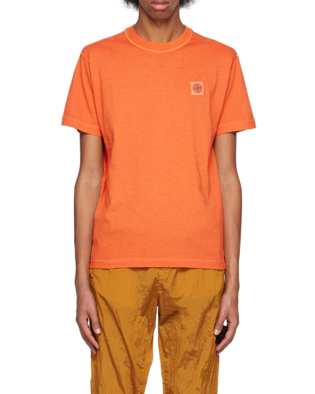 Stone Island Orange Logo Patch Crewneck T-Shirt for men
