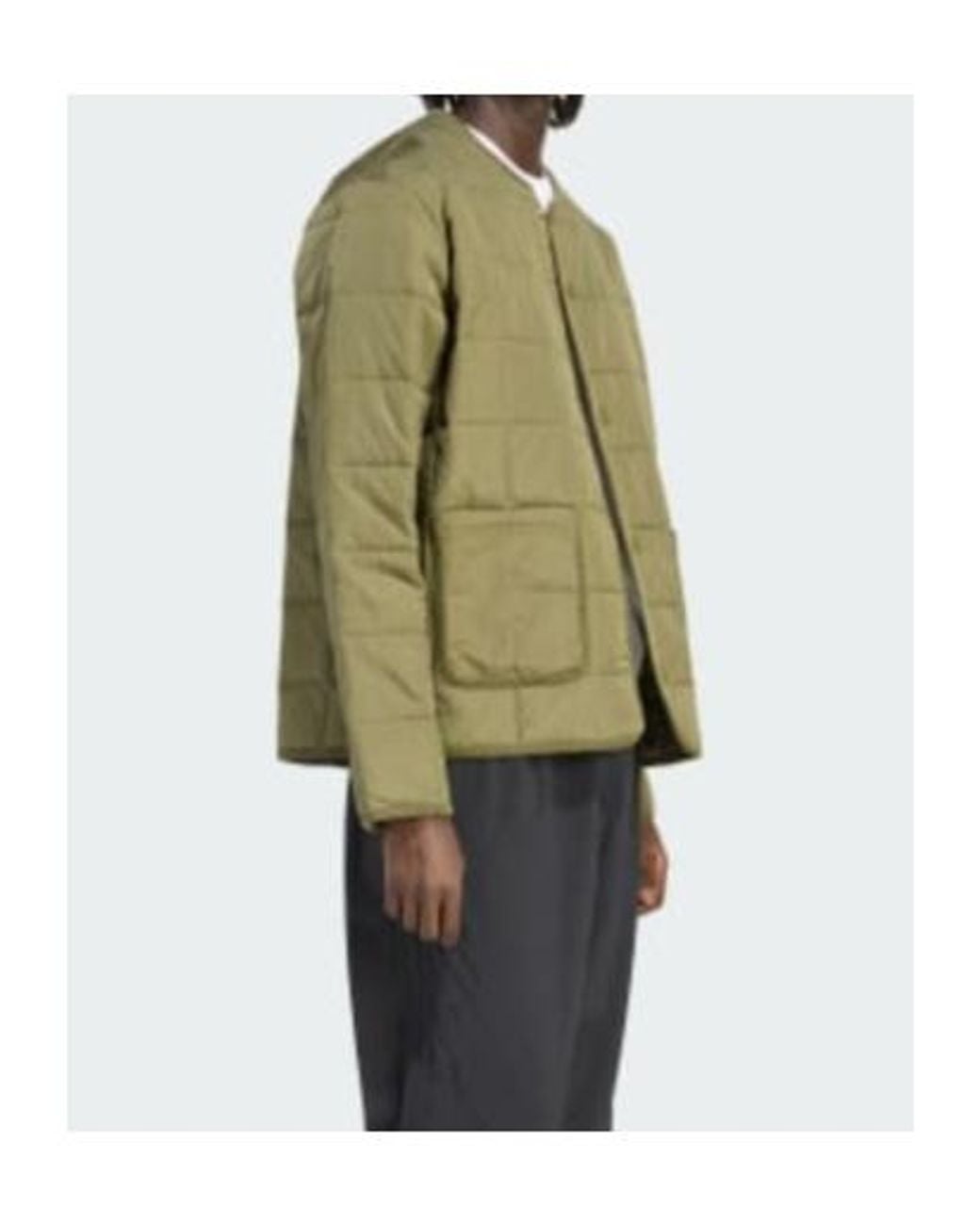 Adidas Originals Green Quilted Snap-Front Coat for men