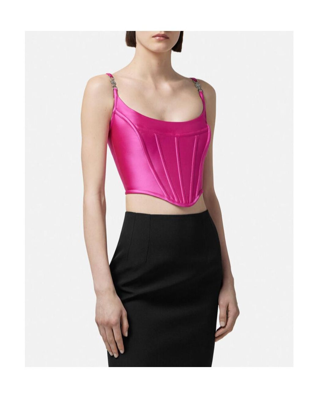 Versace Pink Medusa Motif Squared Neck Corset Top