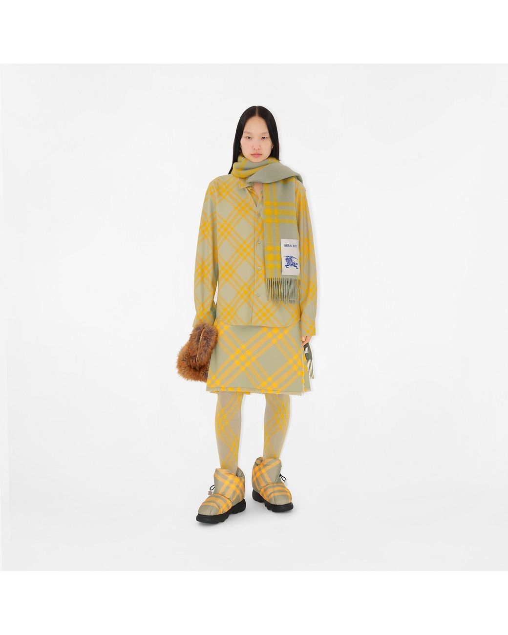 Burberry Yellow Checked Collared Long-Sleeve Shirt