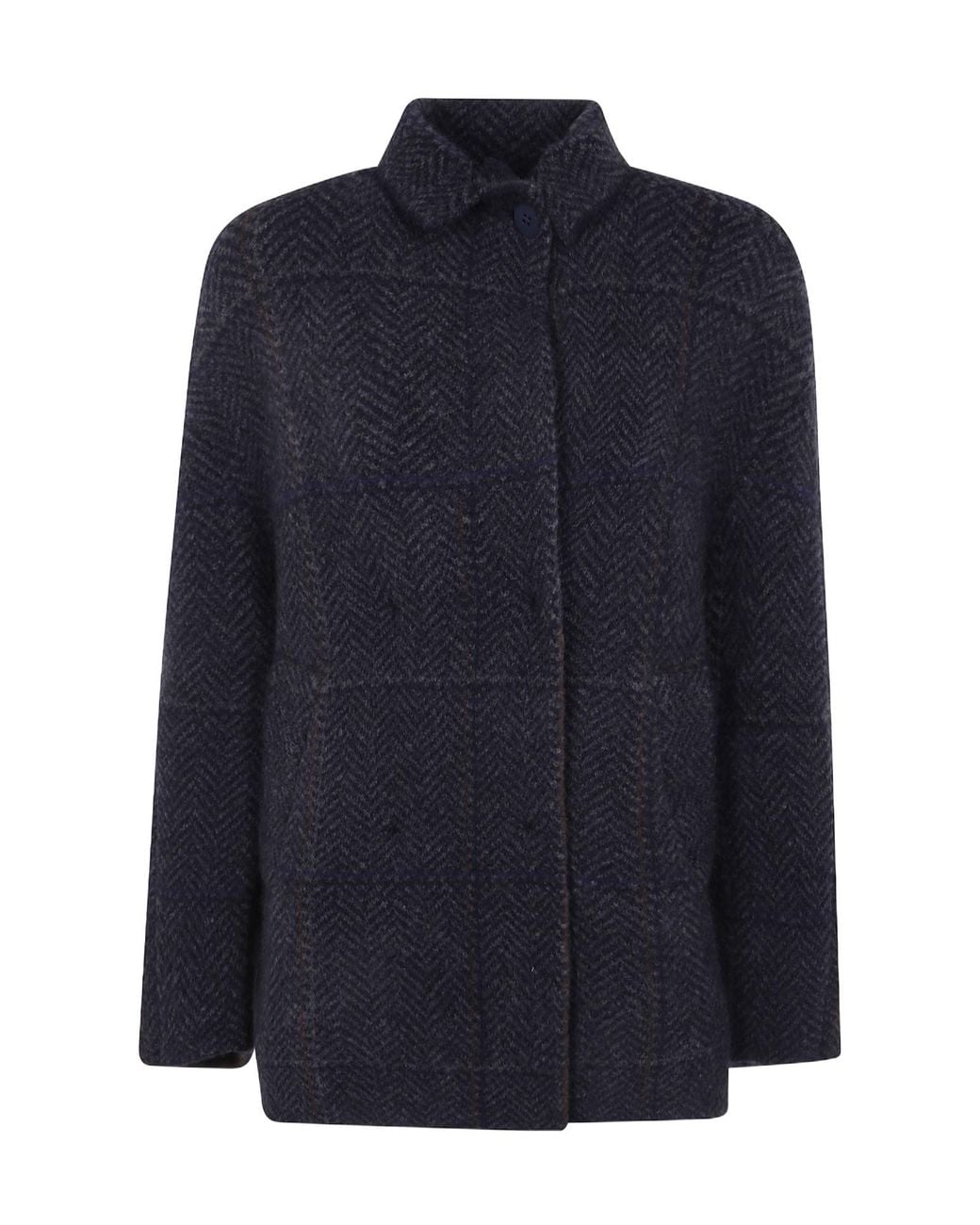 Boboutic Blue Herringbone-Knit Funnel-Neck Jacket