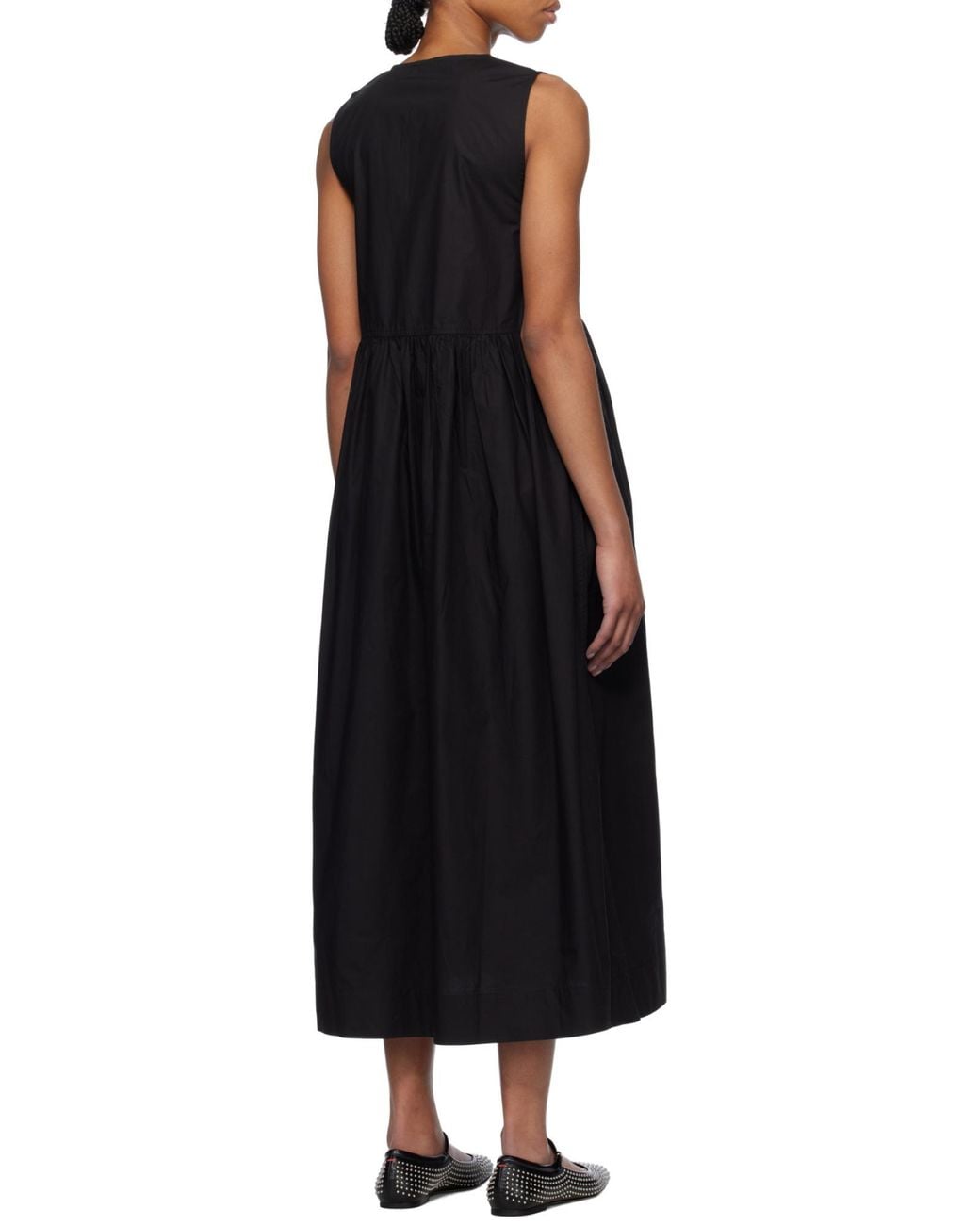 Ganni Black A-Line Poplin Midi Dress