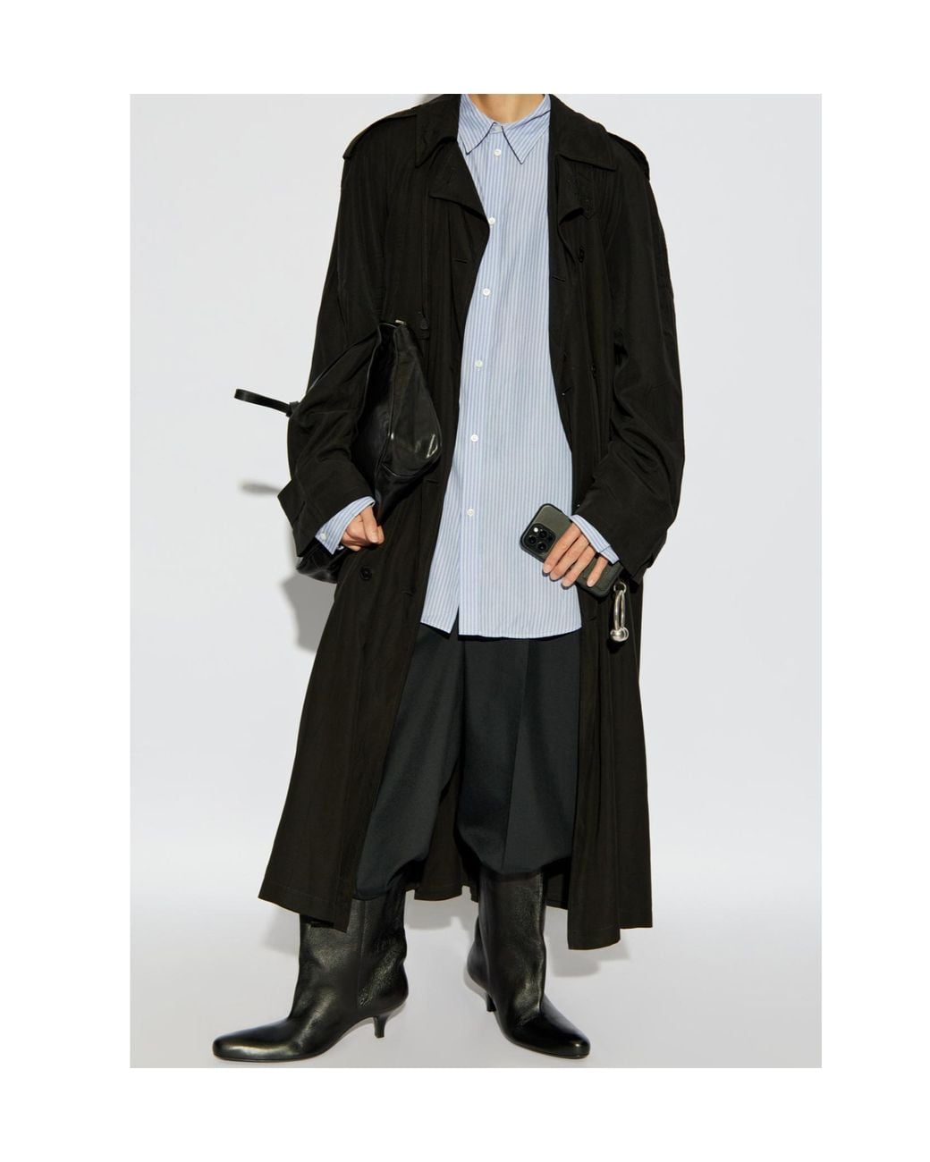 Balenciaga Black Belted Button-Up Trench Coat for men