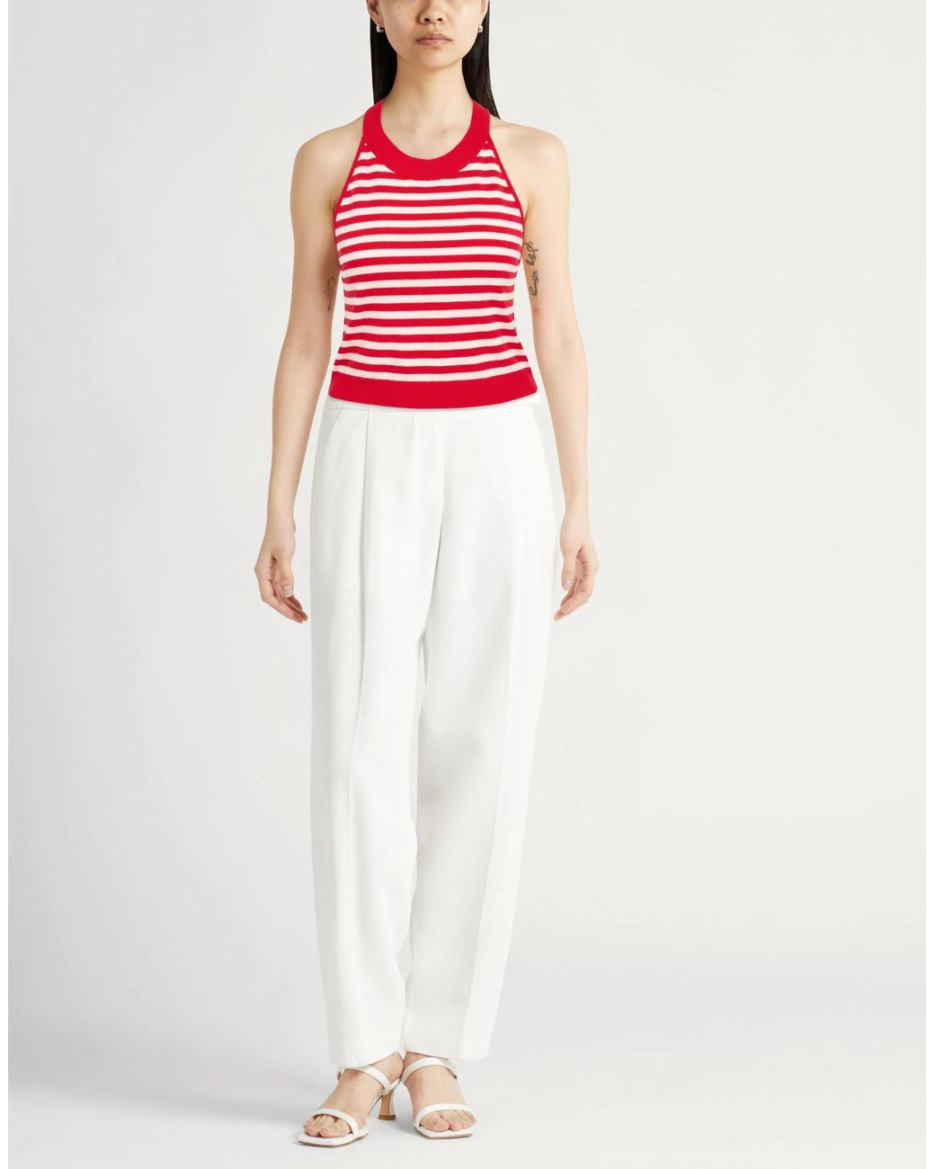 Max Mara Red Striped Sleeveless Knit Top