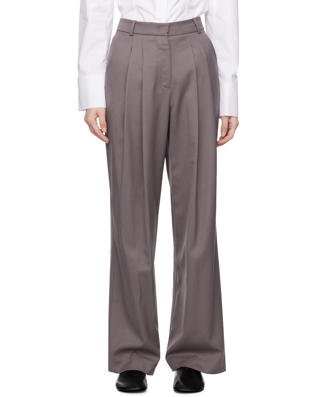 Low Classic Gray Pleated High-Waist Trousers