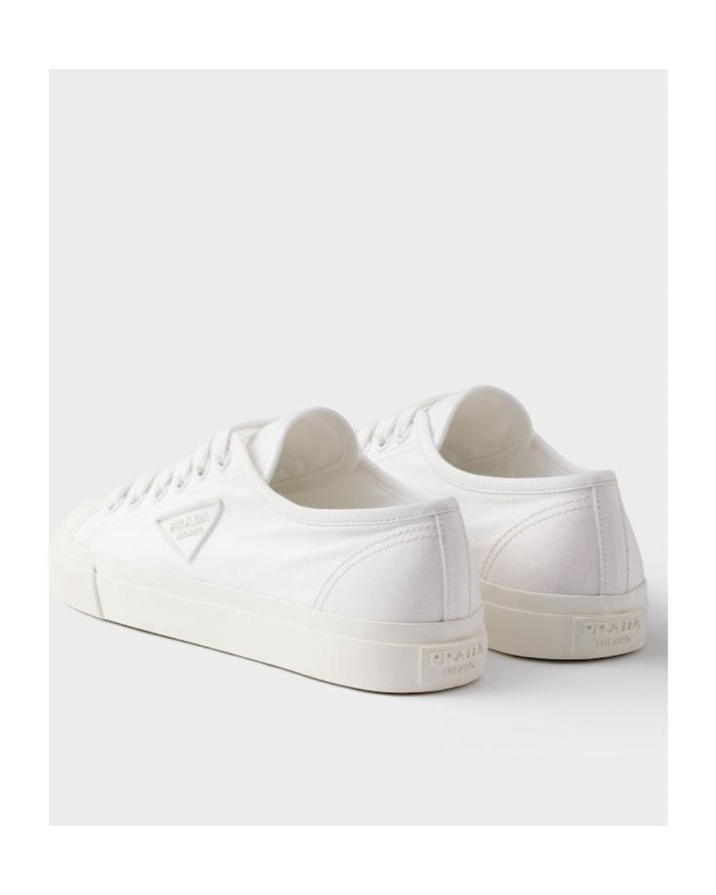 Prada White Triangle-Logo Canvas Sneakers