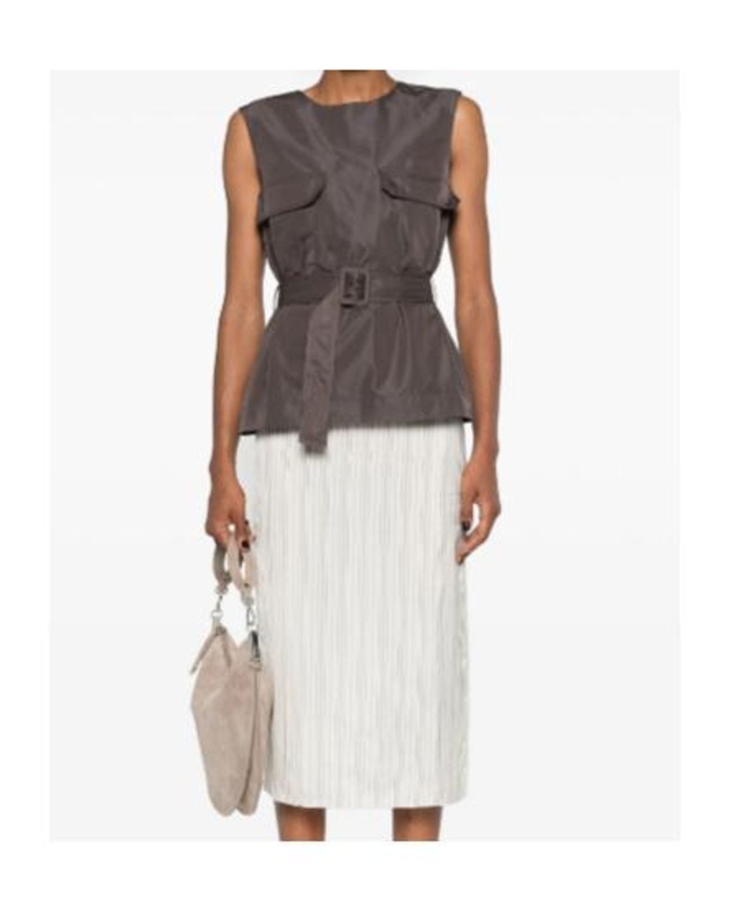 P.A.R.O.S.H. Brown Sleeveless Belted Jacket