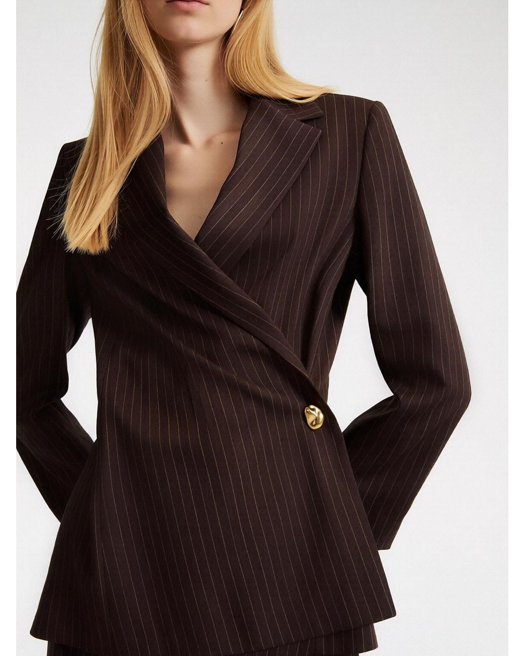 Marella Brown Striped Suit Jacket