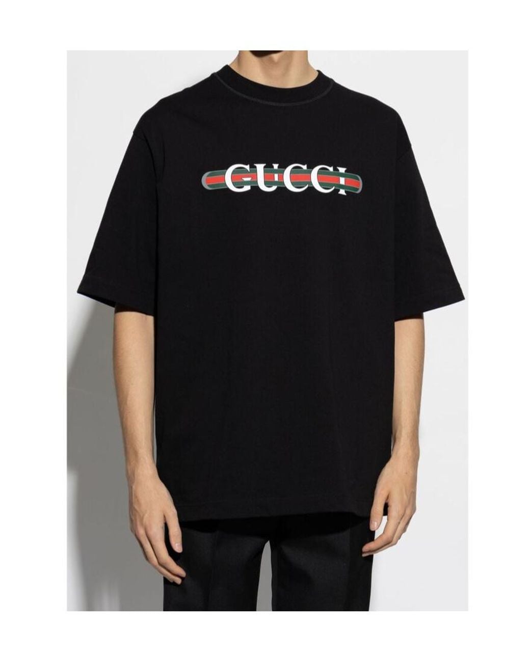 Gucci Black Cotton Logo T-Shirt for men