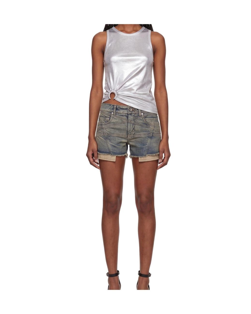 Rick Owens Gray Denim Shorts With Belt Loops