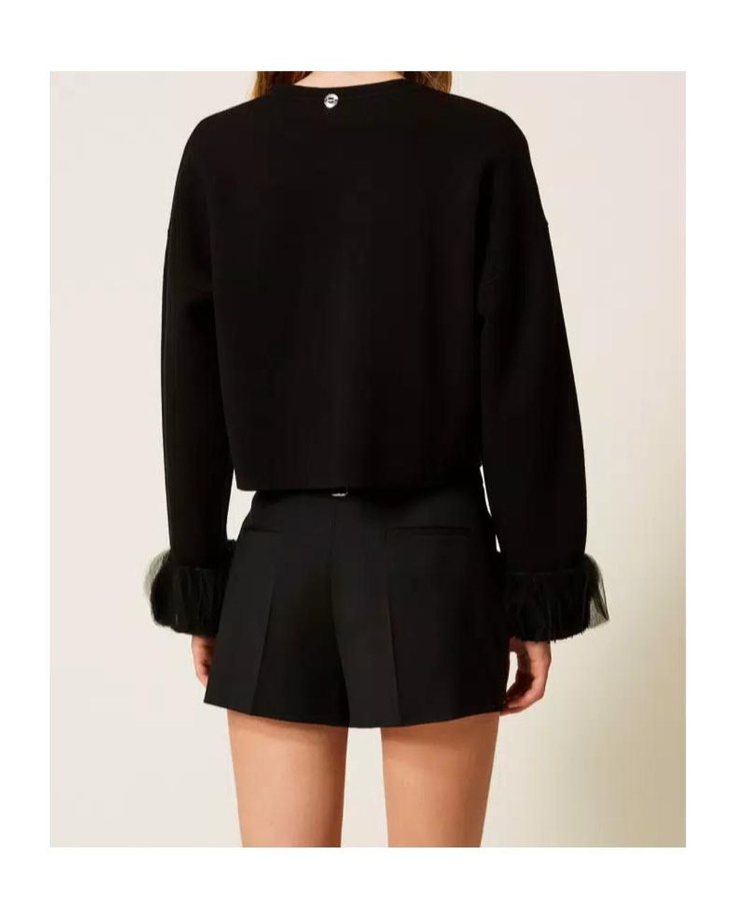Twinset Black Organza-Cuff Knit Jacket