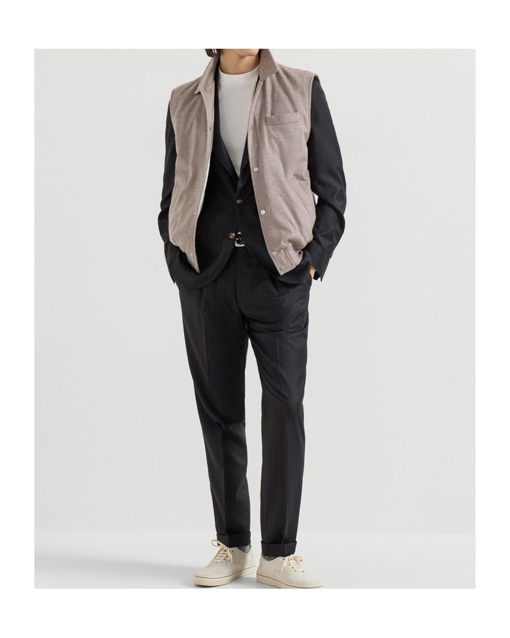 Brunello Cucinelli Gray Lightweight Cashmere Flannel Vest With Thermore Padding for men