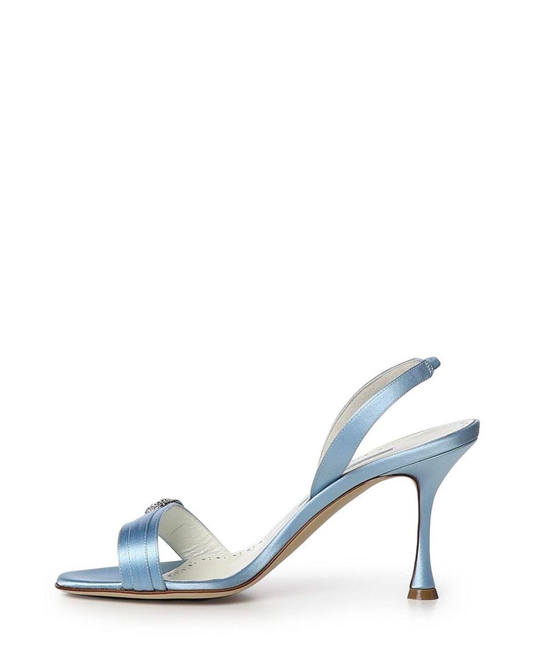 Manolo Blahnik Blue Crystal Buckle Heeled Sandals