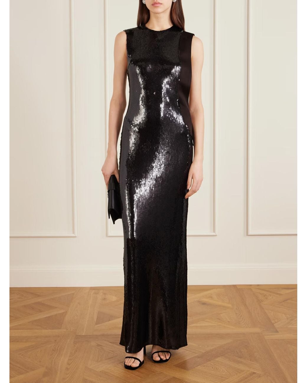 Christopher Esber Black Opaline Sequin Cutaway Dress
