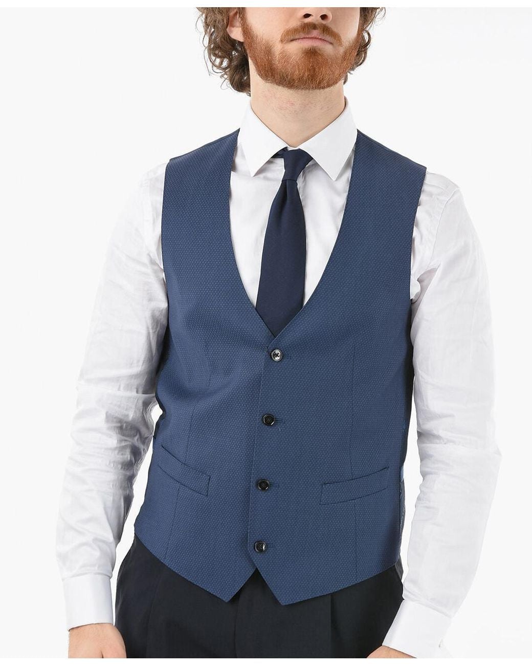 Corneliani Blue Single-Breasted Logo-Print Waistcoat for men