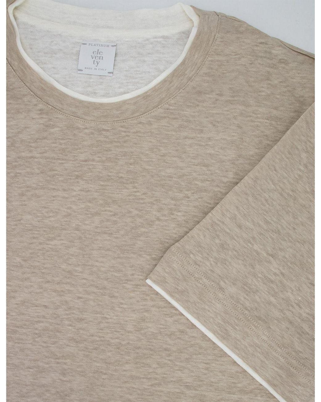 Eleventy Natural Contrast Trim Short Sleeve T-Shirt for men