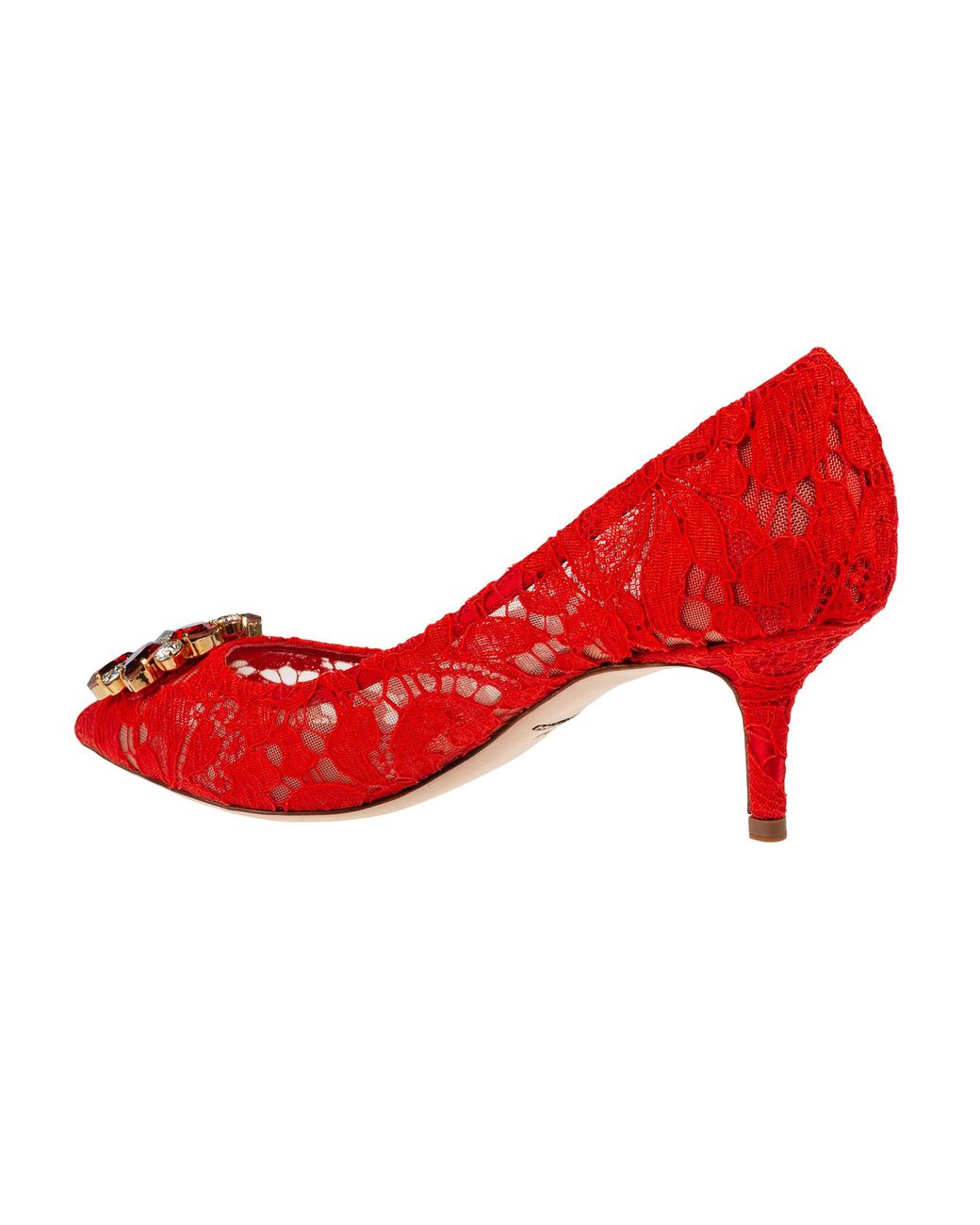Dolce & Gabbana Red Bellucci Lace Embellished Pumps