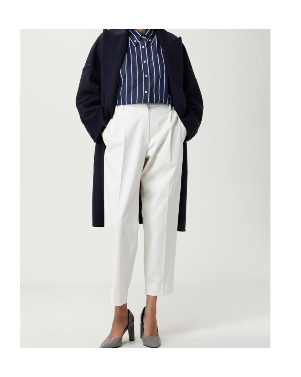 Brunello Cucinelli Blue Double-Breasted Cashmere Coat