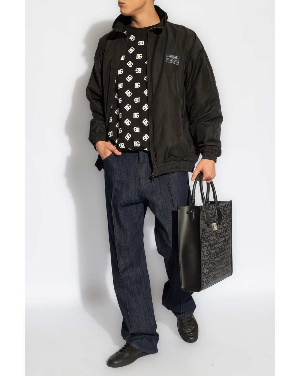 Dolce & Gabbana Black Logo Patch High Neck Bomber Jacket for men