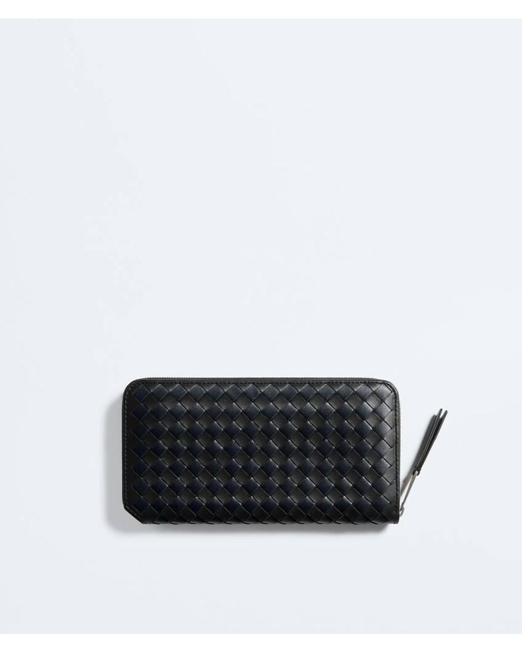 Bottega Veneta Black Intrecciato Piccolo Zip Around Wallet for men
