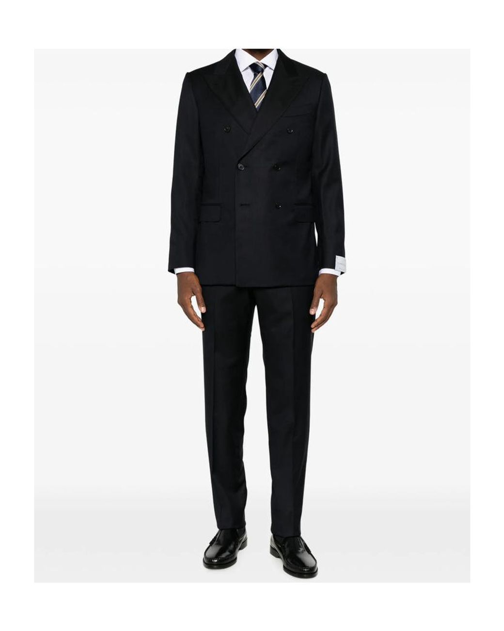Caruso Black Norma Double-Breasted Peak-Lapel Suit for men