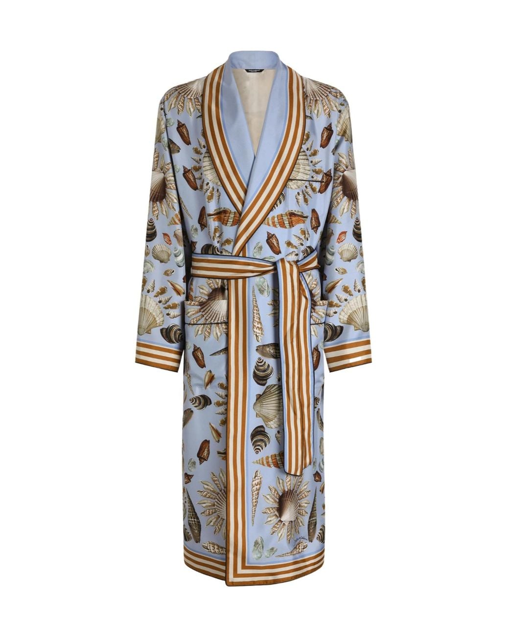 Dolce & Gabbana White Shell-Print Silk Twill Robe for men
