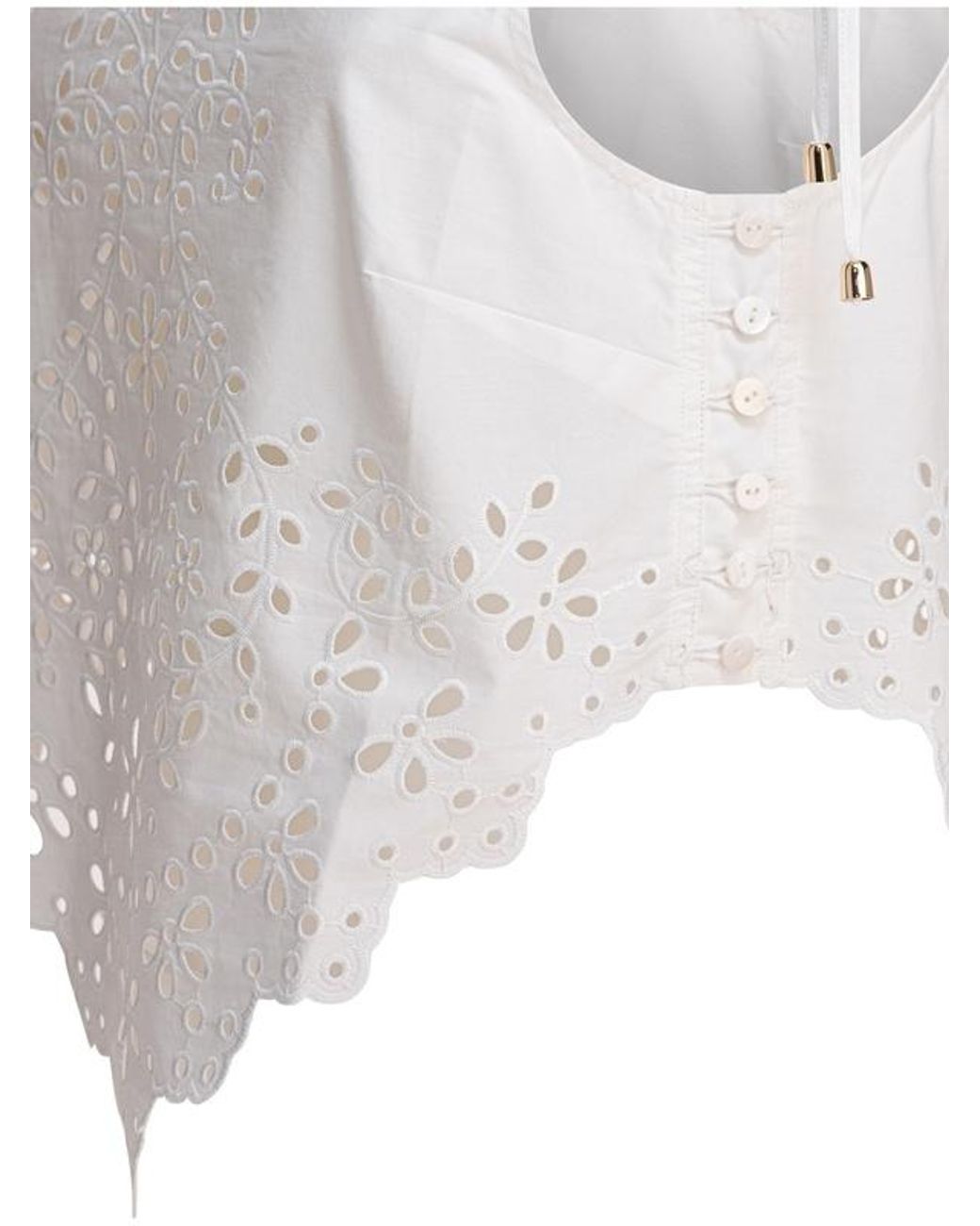 Self-Portrait White Embroidered Asymmetric Hem Top