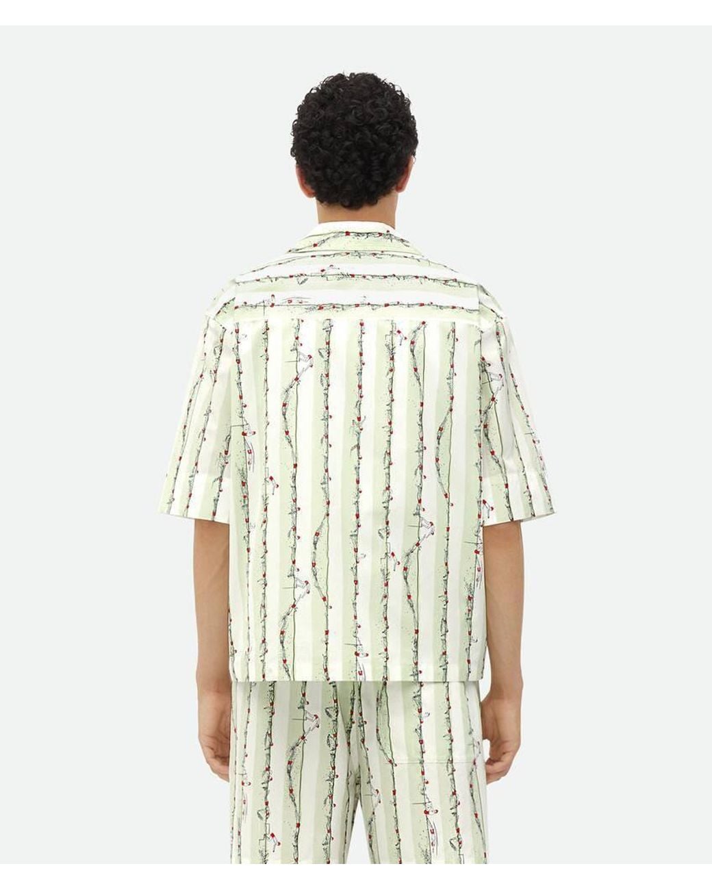 Bottega Veneta Green Short Sleeved Striped Shirt for men