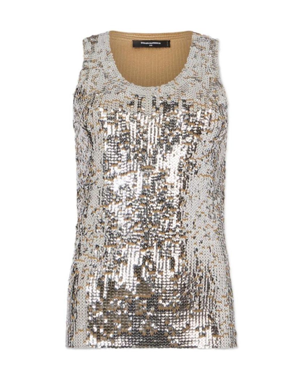 DSquared² Gray Chic Night All Over Paillettes Tank Top