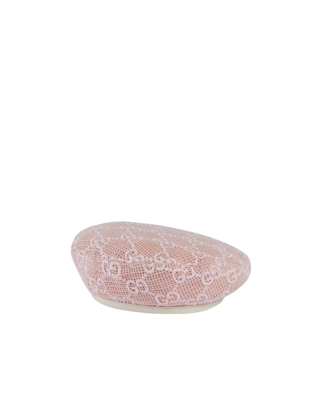 Gucci Pink Gg-Embroidered Crochet Cotton Beret